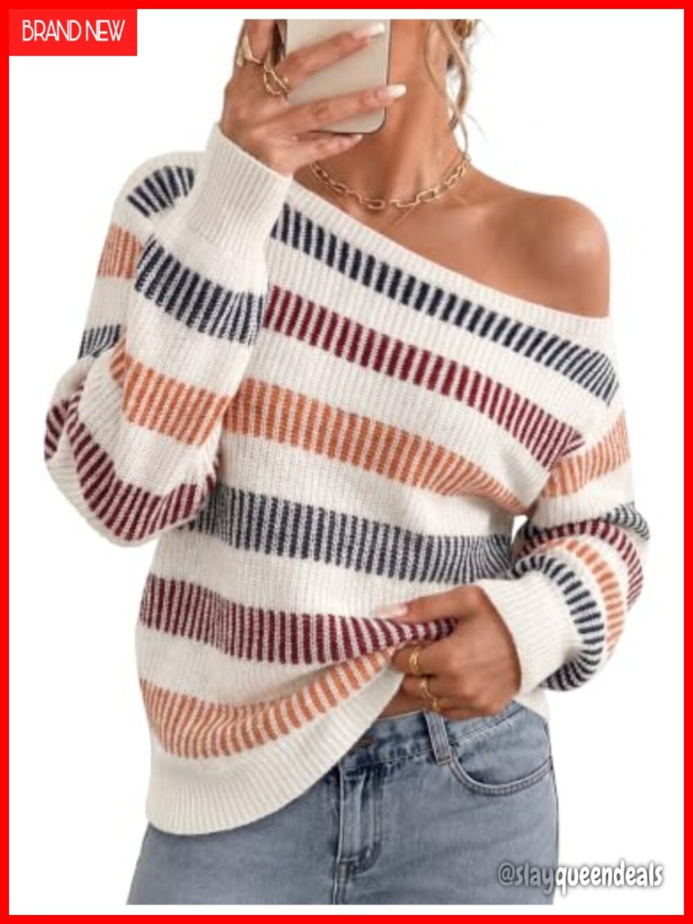 Off Shoulder Crochet Knit Sweater Fall Going Out Long Sleeve